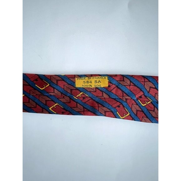 Auth Hermes Silk Classic Tie Blue and Red - Picture 3 of 4